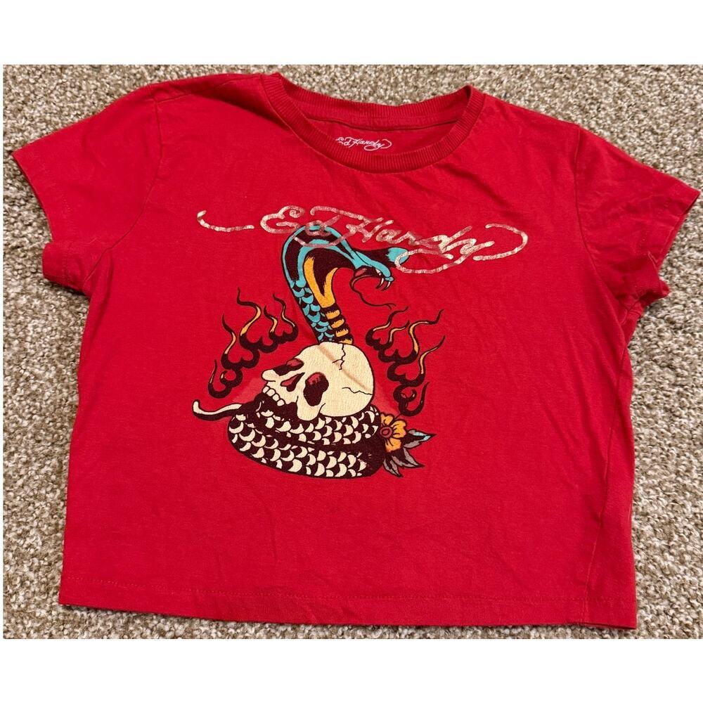 ED HARDY FLAME COBRA CROP TOP RED SIZE M